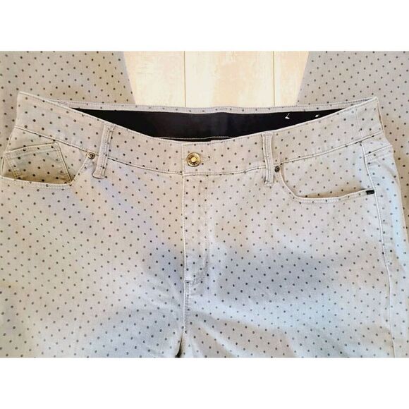 Chico's 3 Jeans Gray Black Polka Dot Taper Leg Zip Button XL Stretch 5 Pocket - Picture 4 of 7